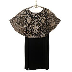 Connected apparel 22W Dress Black with Gold floral knee-length evening dress mid